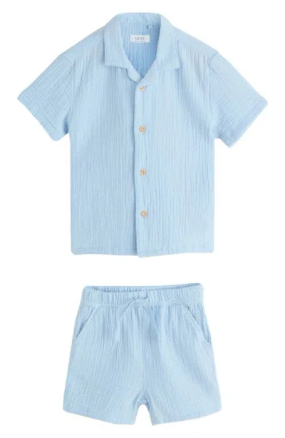 Next Kids' Cotton Gauze Button-up Shirt & Shorts Set In Blue