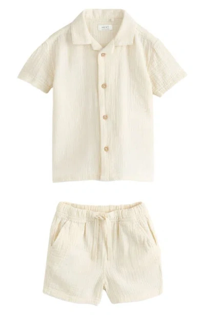 Next Babies'  Kids' Cotton Gauze Camp Shirt & Shorts Set In Neutral