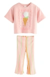 Next Kids' Cotton Graphic Sweatshirt & Stripe Leggings Set In Pink