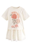 Next Kids' Cotton Graphic T-shirt & Lace Twofer Dress Set