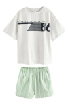 Next Kids' Cotton Graphic T-shirt & Striped Shorts Set In Green