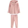 Next Kids' Cotton Rib Button-up Hoodie & Leggings Set In Pink