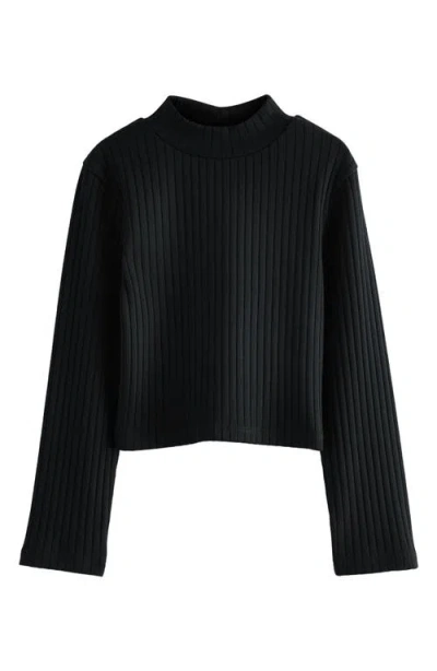 Next Kids' Cotton Rib Mock Neck Top In Black