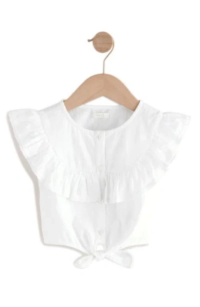 Next Kids' Cotton Ruffled Tie Front Top In White