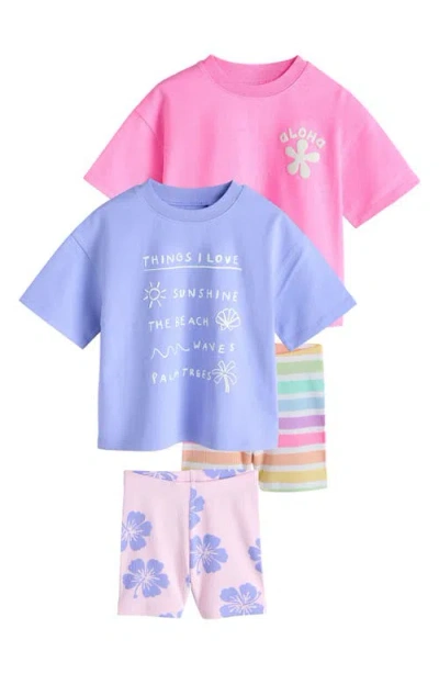 Next Kids' Cotton T-shirts & Shorts Assorted 4-pack In Pink
