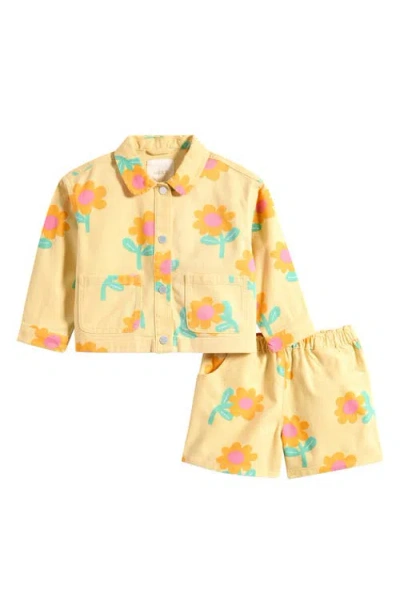 Next Kids' Cotton Twill Snap-up Shirt & Shorts Set In Yellow