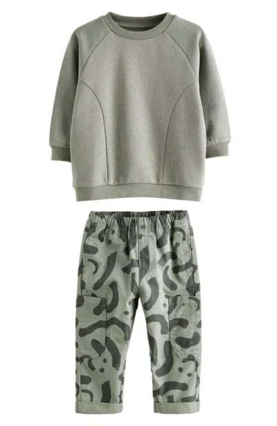 Next Kids' Crewneck Sweatshirt & Printed Cargo Pants Set In Green