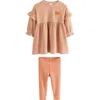 Next Kids' Crinkle Dress & Leggings Set In Brown
