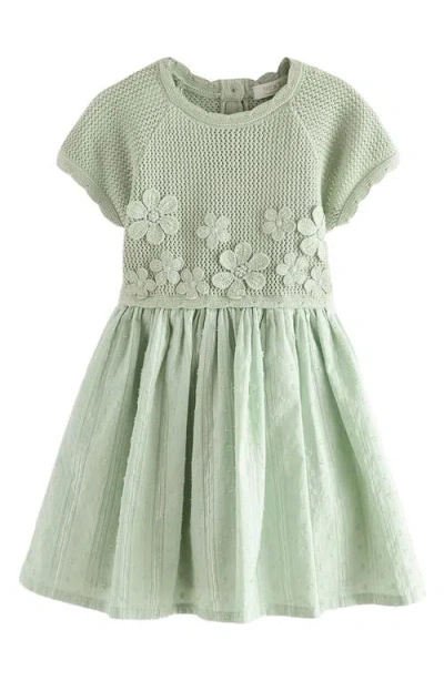 Next Kids' Crochet Fit & Flare Dress In Green