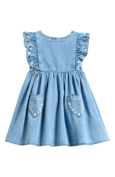 Next Kids' Daisy Embroidered Denim Dress In Blue
