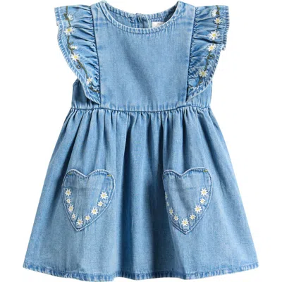 Next Babies'  Kids' Daisy Embroidered Denim Dress In Blue