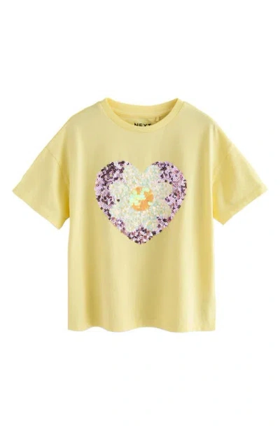 Next Kids' Daisy Heart Sequin Cotton T-shirt In Yellow