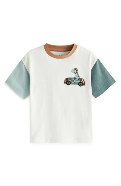 Next Kids' Dino Racer Appliqué Cotton Graphic T-shirt In White