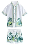 Next Kids' Dino Short Sleeve Button-up Shirt & Shorts Set In White