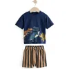 Next Babies'  Kids' 4-piece Mix & Match Dinosaur T-shirt & Shorts Set In Blue