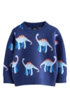 Next Kids' Dinosaur Jacquard Crewneck Sweater In Blue