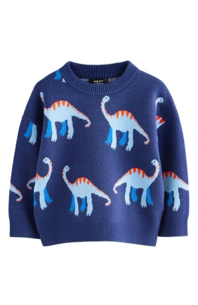 Next Kids' Dinosaur Jacquard Crewneck Sweater In Blue