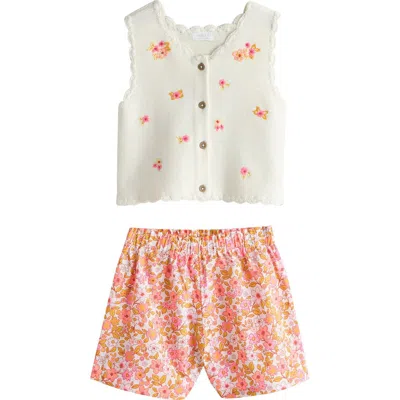 Next Kids' Ditsy Floral Knit Vest & Shorts Set In Neutral
