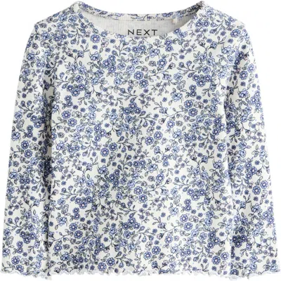 Next Kids' Ditsy Floral Long Sleeve Rib Top In Blue