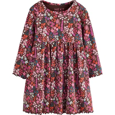 Next Kids' Ditsy Floral Rib Jersey Dress In Pink
