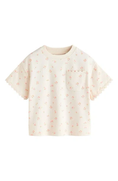 Next Babies'  Kids' Ditsy Floral Rickrack Trim Cotton T-shirt In Neutral