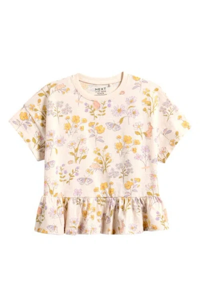 Next Babies'  Kids' Ditsy Frill Floral Cotton T-shirt In Neutral