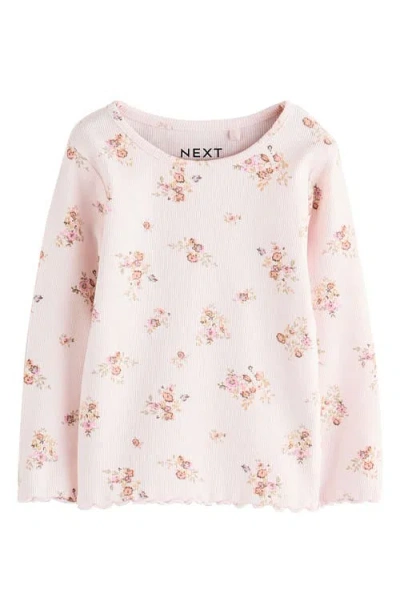 Next Kids' Ditsy Rib Long Sleeve Top In Pink