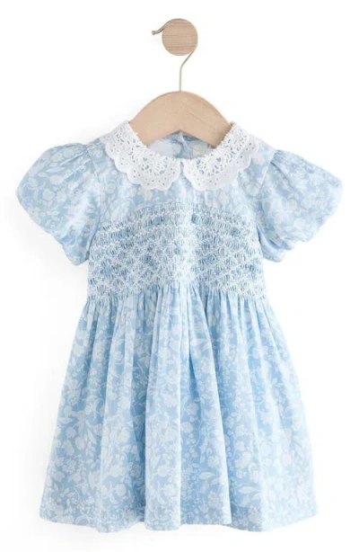 Next Babies'  Kids' Ditsy Smocked Cotton Dress In Blue
