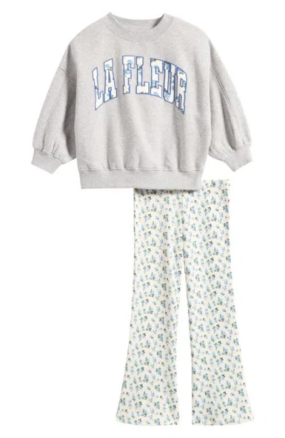 Next Kids' Ditsy Sweatshirt & Floral Flare Leggings Set In Gray