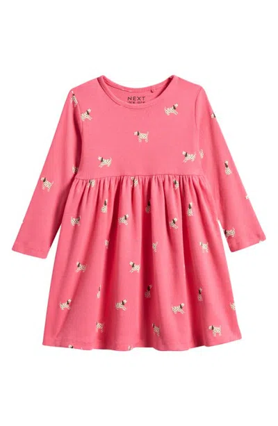 Next Kids' Dog Print Long Sleeve Dress In Pink
