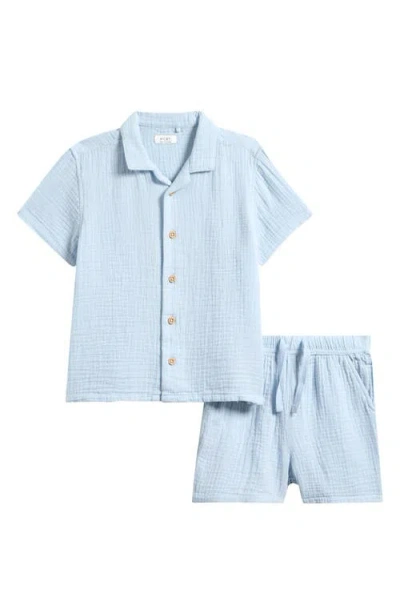 Next Babies'  Kids' Double Cloth Cotton Button-up Shirt & Shorts Set In Blue