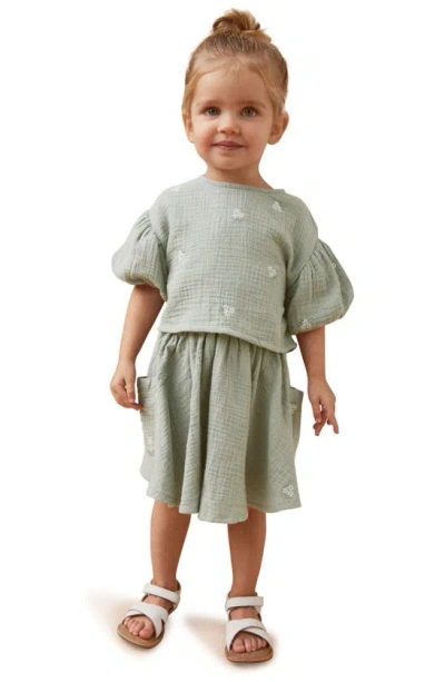 Next Kids' Double Cloth Puff Sleeve Top & Skirt Set In Green