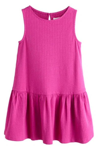 Next Kids' Drop Waist Cotton Seersucker Dress In Pink
