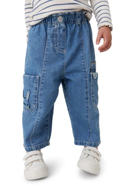 Next Kids' Embroidered Character Wide Leg Jeans In Indigo