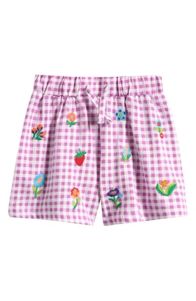 Next Kids' Embroidered Cotton Gingham Shorts In Purple