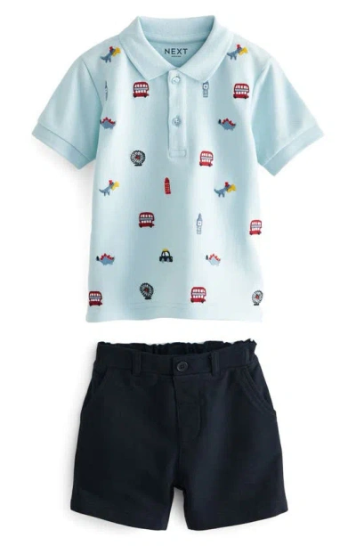 Next Kids' Embroidered Cotton Polo & Shorts Set In Blue