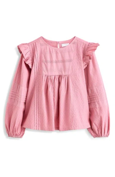 Next Kids' Embroidered Cotton Ruffle Shoulder Top In Pink