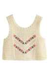 Next Kids' Embroidered Cotton Woven Top & Shorts Set In Neutral