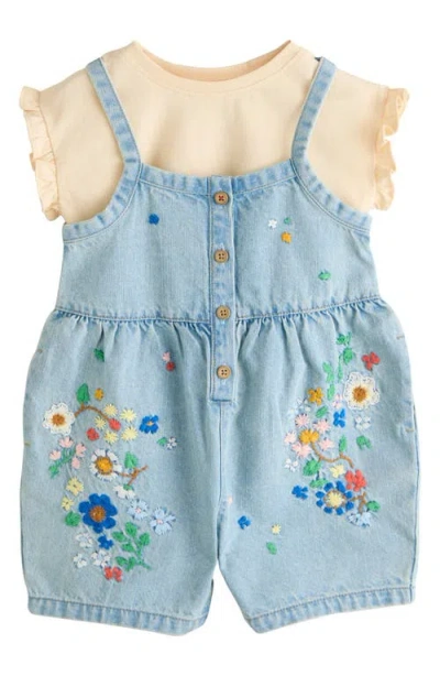 Next Kids' Embroidered Denim Romper & Frill Shirt Set In Blue