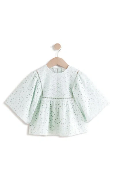 Next Kids' Embroidered Eyelet Angel Sleeve Cotton Top In Blue