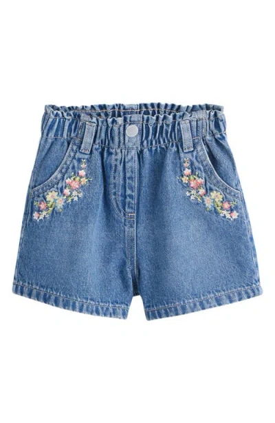 Next Kids' Embroidered Floral Denim Shorts In Blue