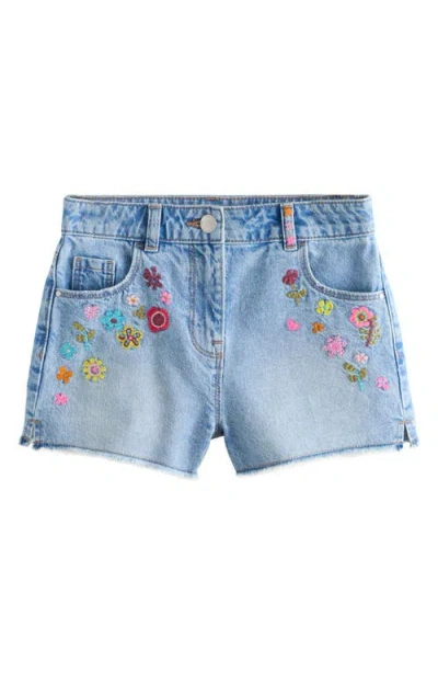 Next Kids' Embroidered Floral Denim Shorts In Blue