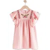 Next Kids' Embroidered Flutter Sleeve Dress In Pink