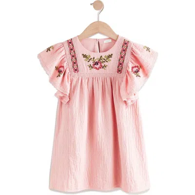 Next Kids' Embroidered Flutter Sleeve Dress In Pink