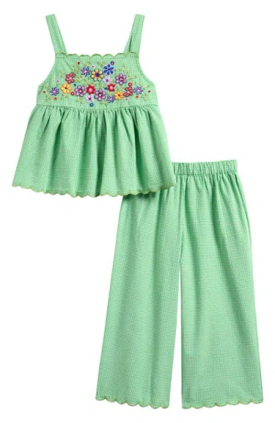 Next Kids' Embroidered Gingham Cotton Tank & Pants Set