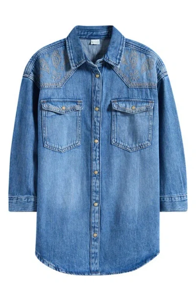 Next Kids' Embroidered Long Sleeve Denim Western Shirtdress In Blue