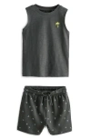 Next Kids' Embroidered Palm Tank Top & Palm Print Shorts Set In Grey