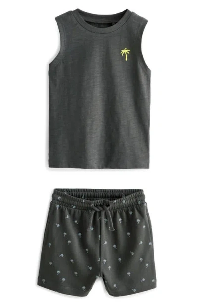 Next Kids' Embroidered Palm Tank Top & Palm Print Shorts Set In Grey