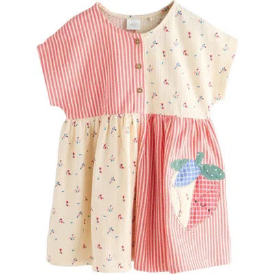 Next Kids' Embroidered Patchwork Dress In White