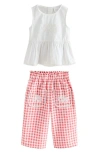 Next Kids' Embroidered Peplum Tank & Gingham Pants Set In White